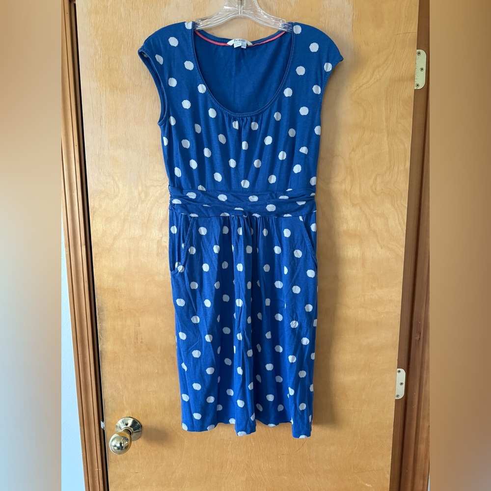 Boden blue and white polka dot dress size 8